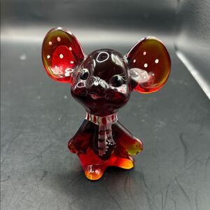 Fenton Glass Ruby Red Mouse Hand Painted Christmas Theme by L Everson